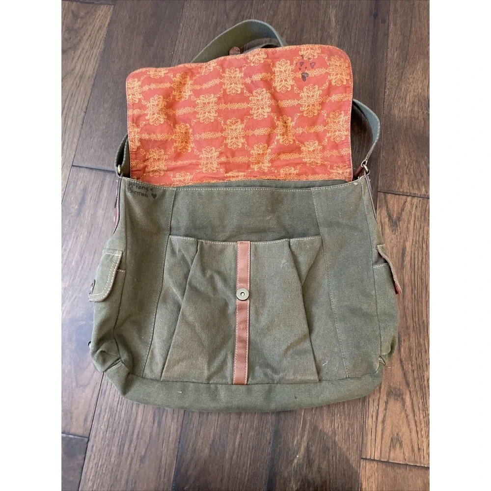 Fossil‎ Leather &Canvas Messenger Commuter Brown W/ Multiple Pockets Bag